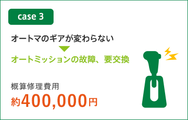 case3 オートマのギアが変わらない→オートミッションの故障、要交換 概算修理費用約400,000円